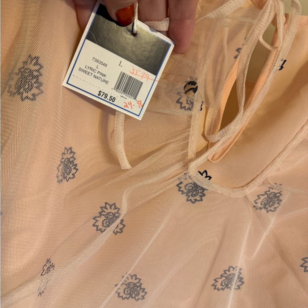 GORGEOUS NWT  Peach Embroidered Floral Mesh Overlay Top MEDIUM  #M - Picture 12 of 14